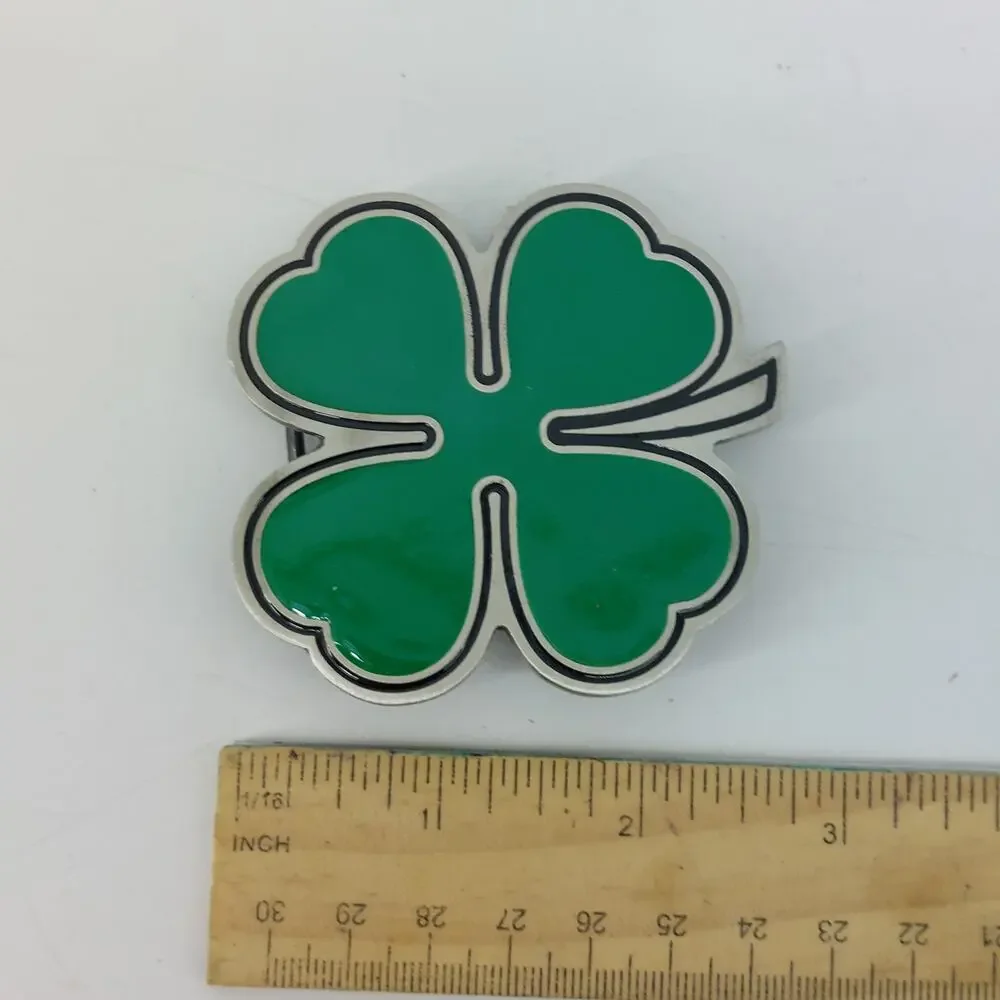 Green Enamel Lucky Clover StPatricks Fine Pewter Belt Buckle